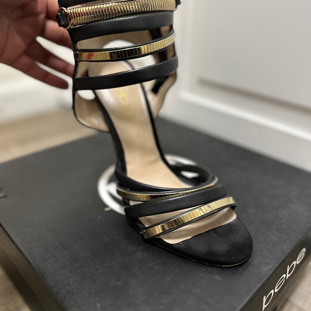 Bebe Black and Gold Women's Sandals